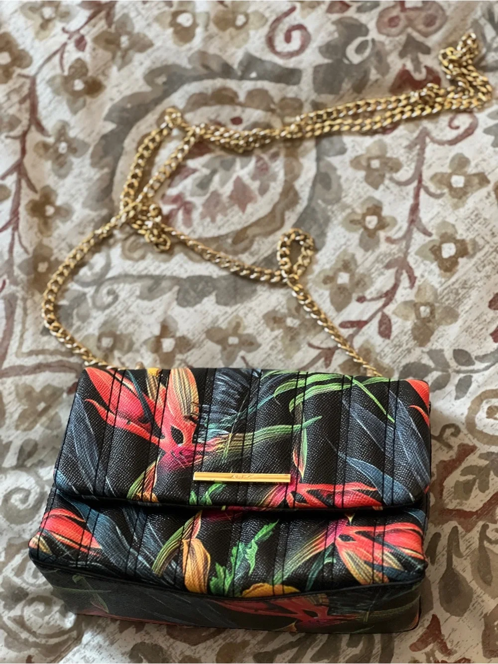 Aldo Black Quilted Crossbody with Multicolor Floral Print